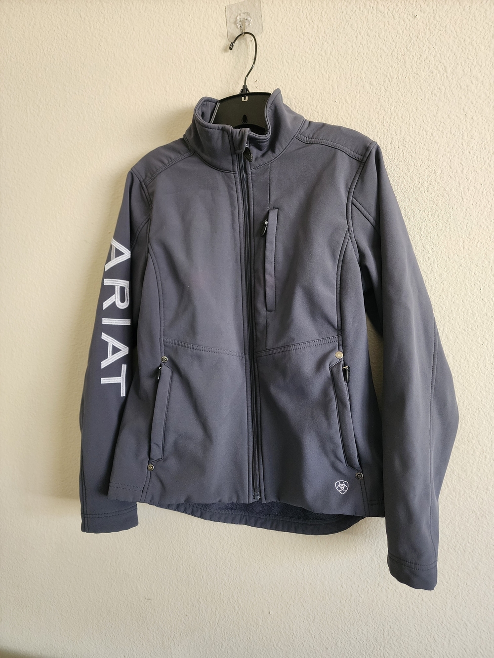 Ariat Women Real Team Patriot Softshell Jacket Grey USA Flag Fleece Lined Medium